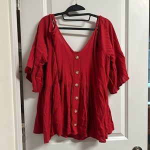 Torrid red cold shoulder cropped blouse